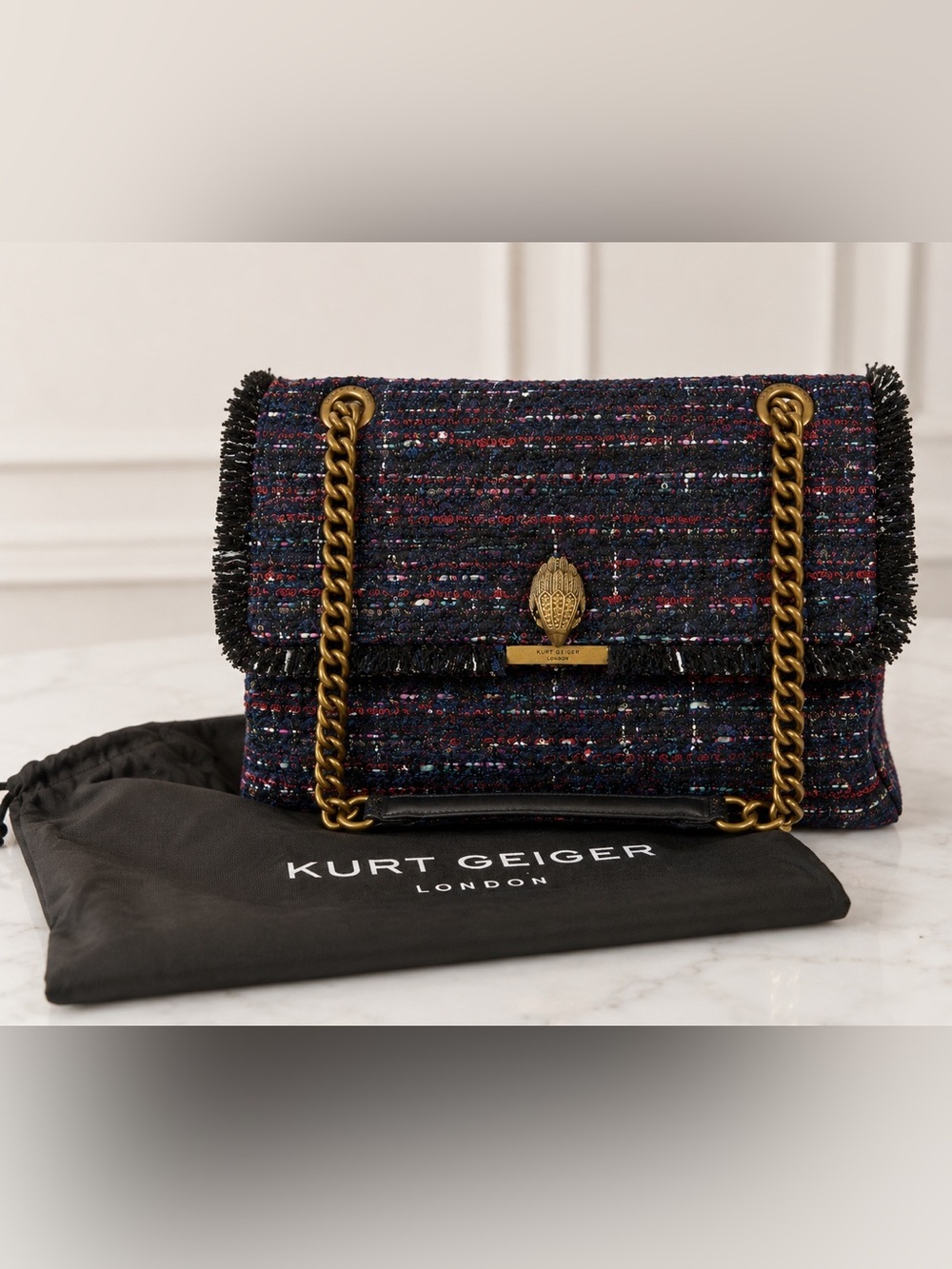 Kurt Geiger London Kensington Large Tweed Shoulder Bag w Dust Bag, Like New!